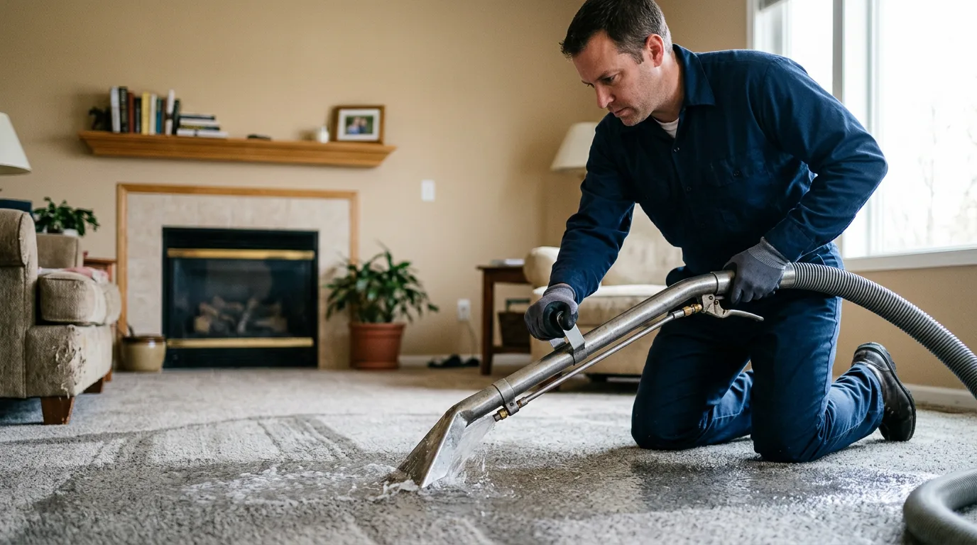 Water damage restoration technician working near Riverdale, ND